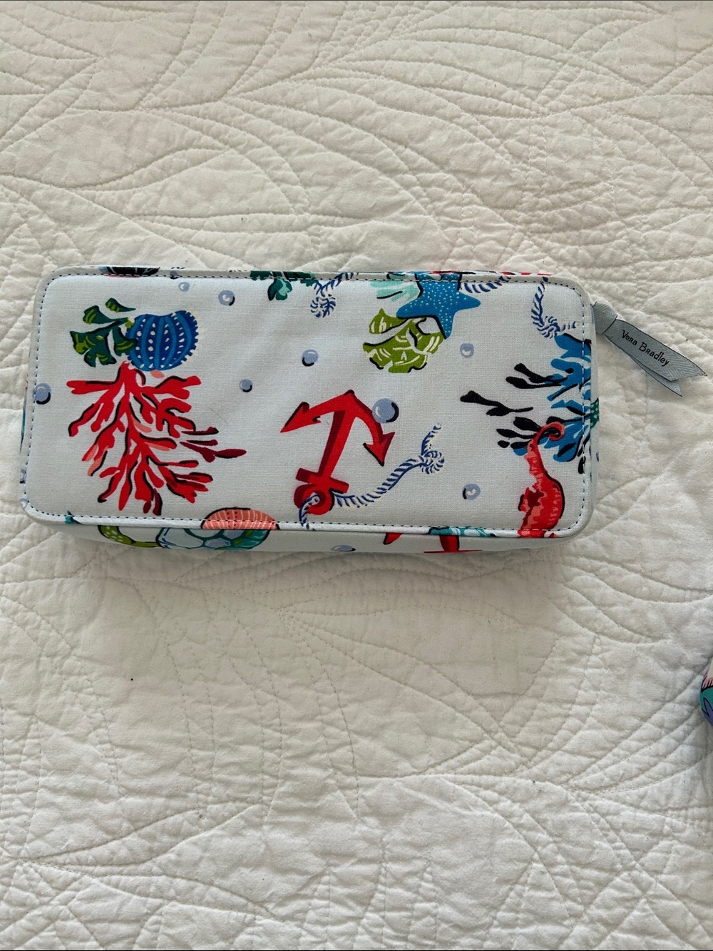 Vera Bradley White Nautical Zip Pill Organizer Case Red & Blue Sea Life Print